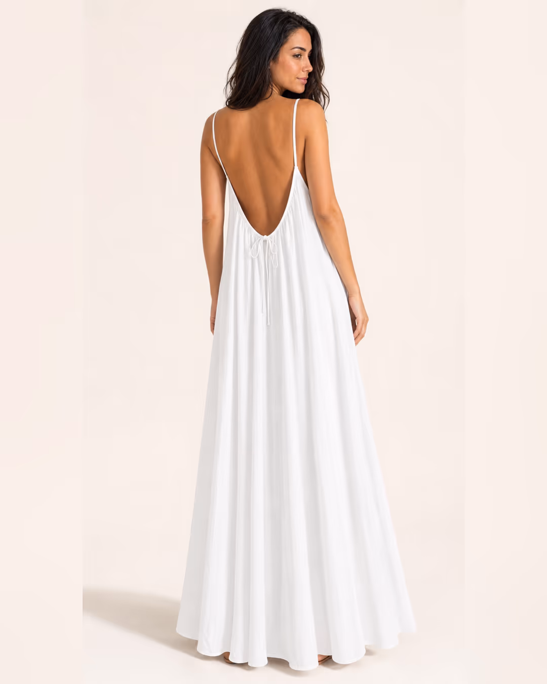 Vestido Sienna espalda al aire Blanco versión larga, espalda con lazo ajustable